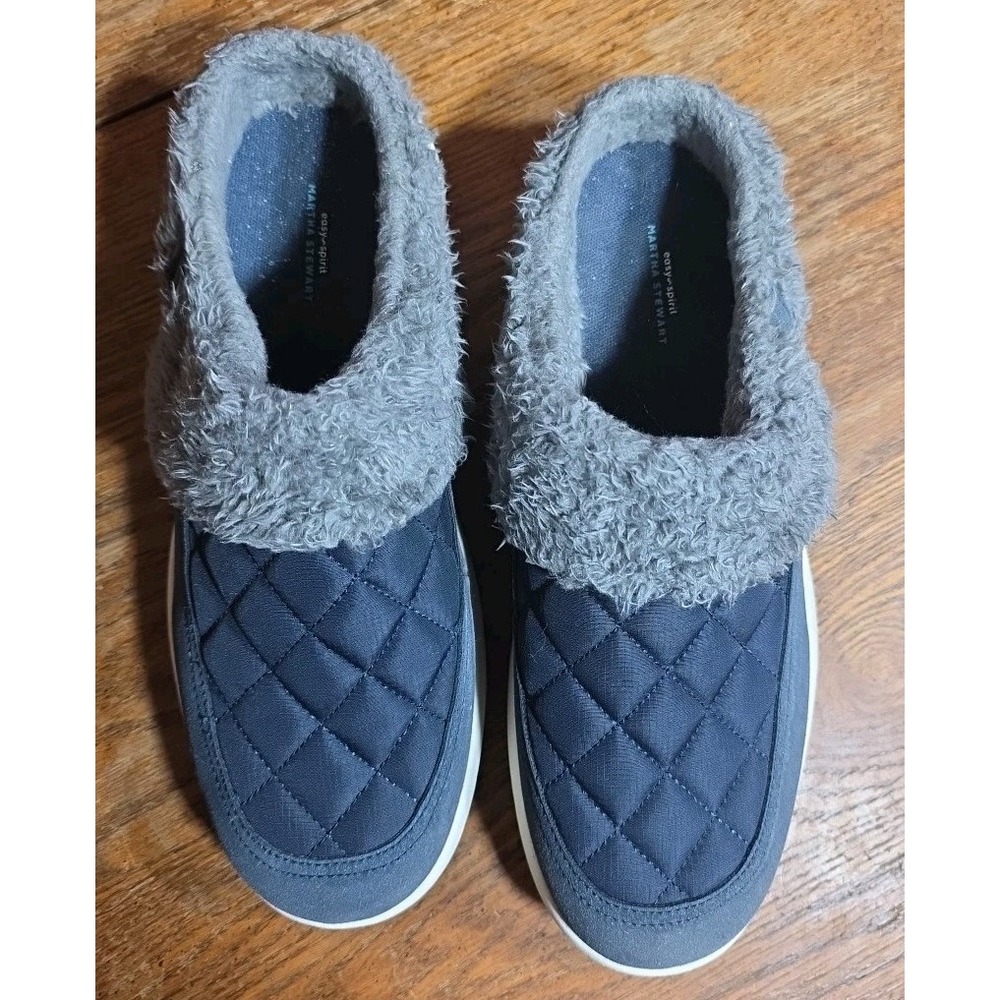 Easy Spirit Evee 2 Martha Stewart Womens Navy Blue Canvas Clog Flats Shoes